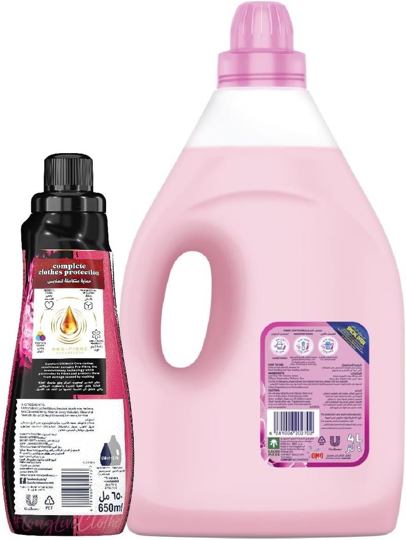 COMFORT Fabric Softener, Flora Soft, with freshness-burst technology for longer lasting fragrance & soft clothes, 4L + 650ml - Image 2